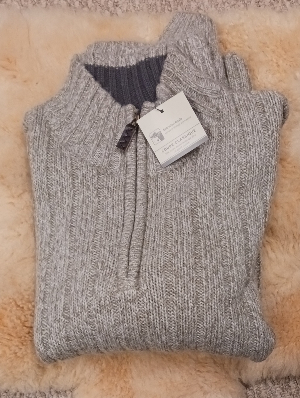 Denver Hayes Men's Light Gray Ribbed Half-Zip Sweater